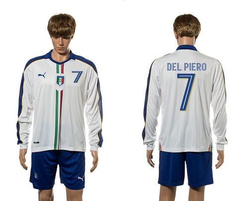 Italy #7 Del Piero White Away Long Sleeves Soccer Country Jersey - Click Image to Close